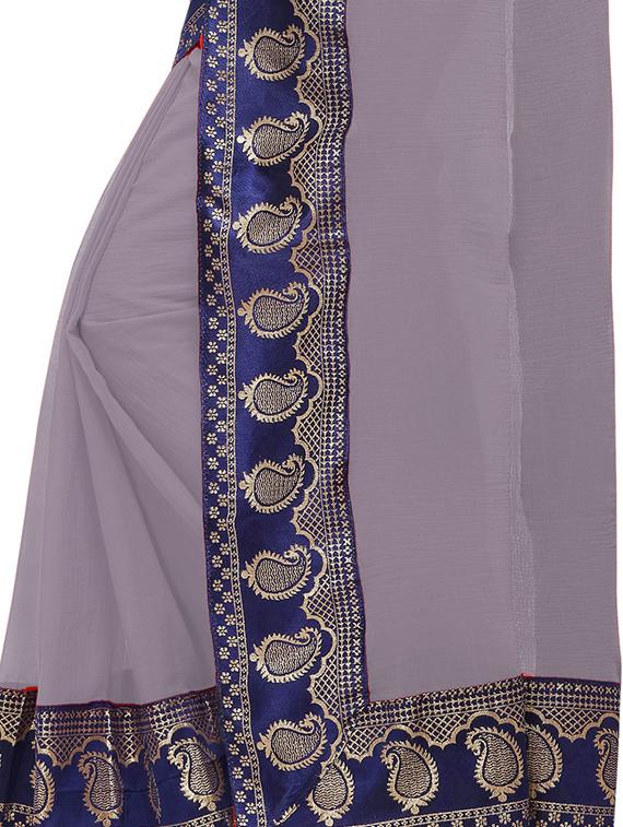 solid with bordered saree with blouse - 18929170 - Standard Image - 3