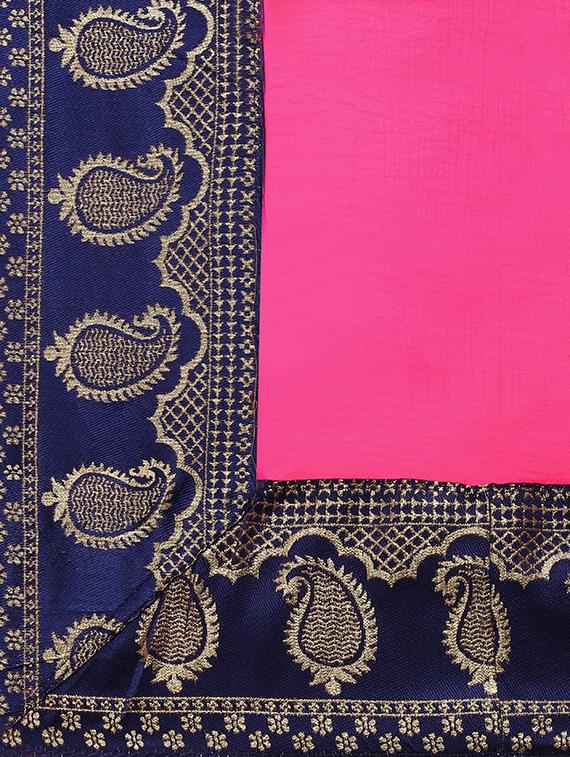 pink solid with bordered saree with blouse - 18929171 - Standard Image - 3