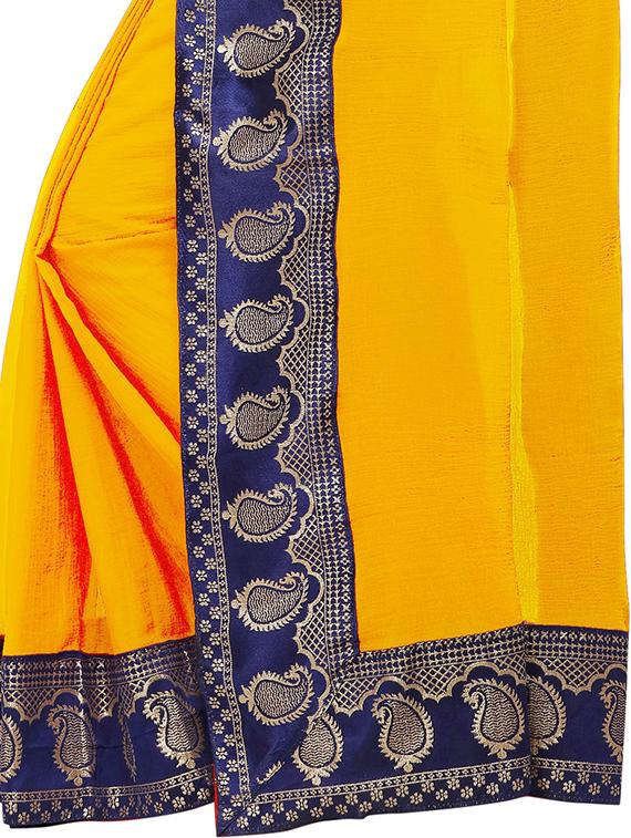 yellow solid with bordered saree with blouse - 18929175 - Standard Image - 3