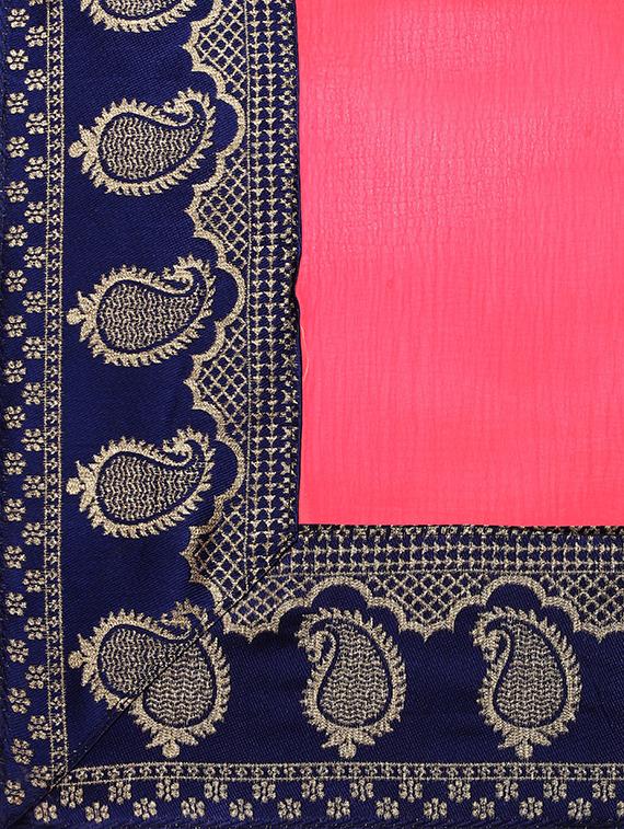 pink solid with bordered saree with blouse - 18929177 - Standard Image - 3