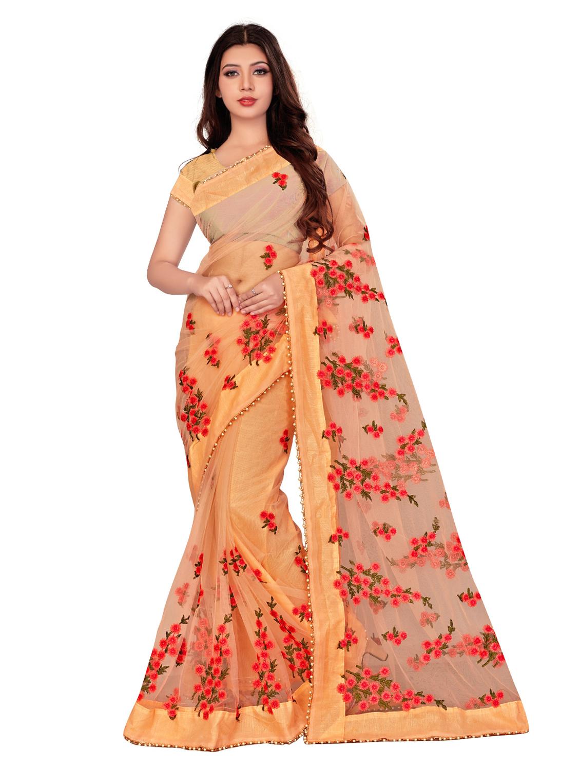orange embroidered saree with blouse - 18929188 - Zoom Image - 0