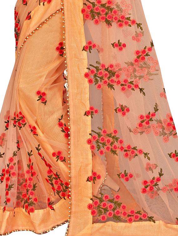 orange embroidered saree with blouse - 18929188 - Standard Image - 3