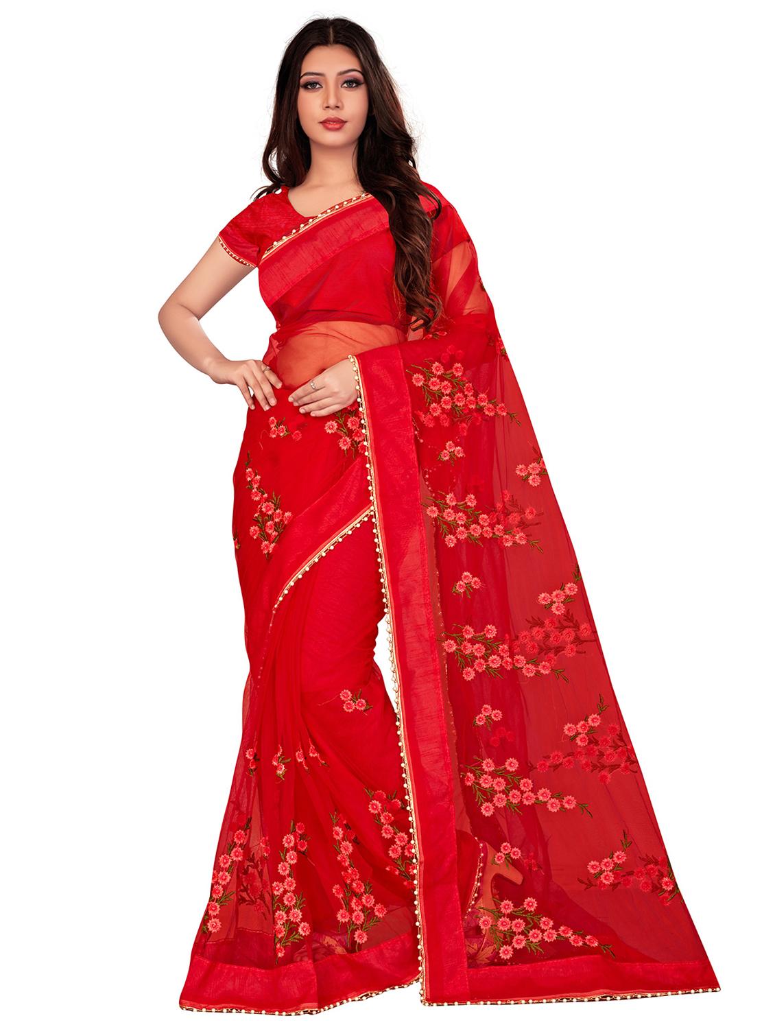 red embroidered saree  - 18929189 -  Zoom Image - 0