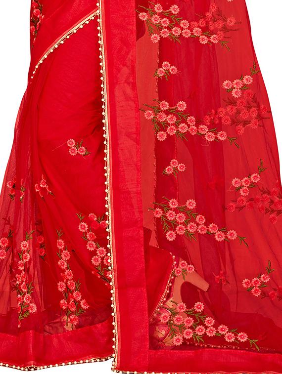 red embroidered saree - 18929189 - Standard Image - 3