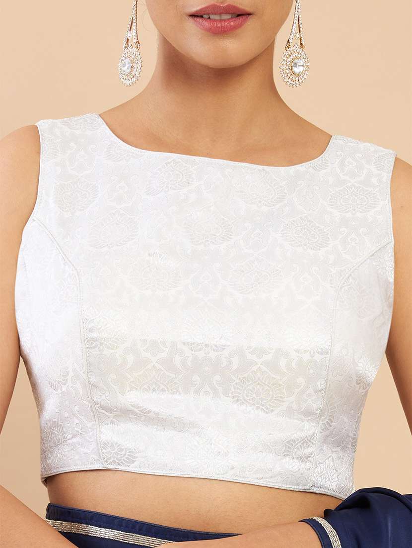 white brocade work regular blouse - 18929529 - Standard Image - 3