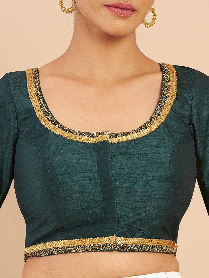 bottle green solid blouse - 18929623 - Standard Image - 3