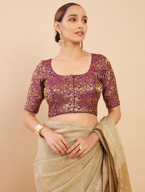 purple zari work blouse - 18929688 - Standard Image - 0