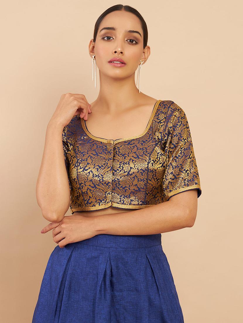 navy blue zari work blouse - 18929697 - Zoom Image - 0