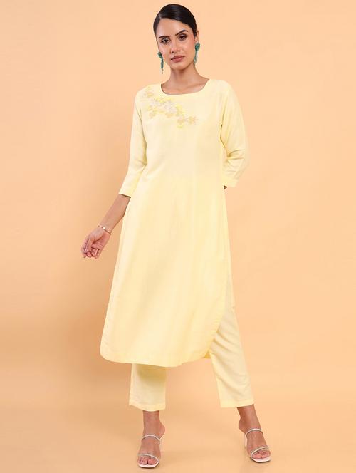 embroidered kurta pant set - 18931485 -  Standard Image - 0