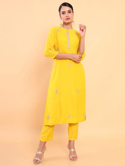 mustard solid zari work suit set - 18931746 -  Standard Image - 0