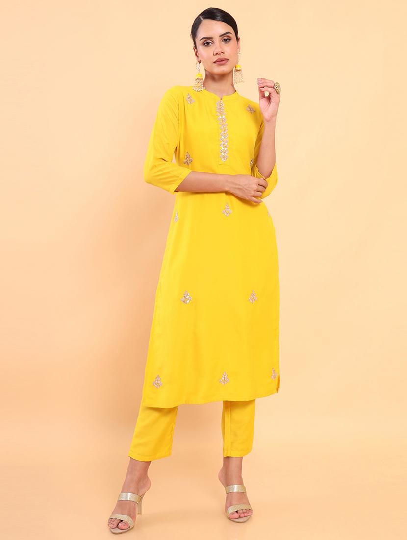 mustard solid zari work suit set - 18931746 -  Zoom Image - 0