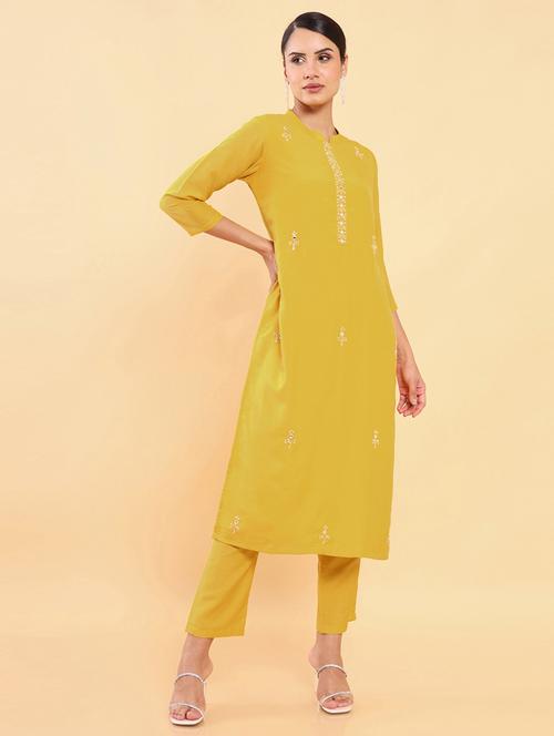 embroidered straight kurta set - 18931761 -  Standard Image - 0