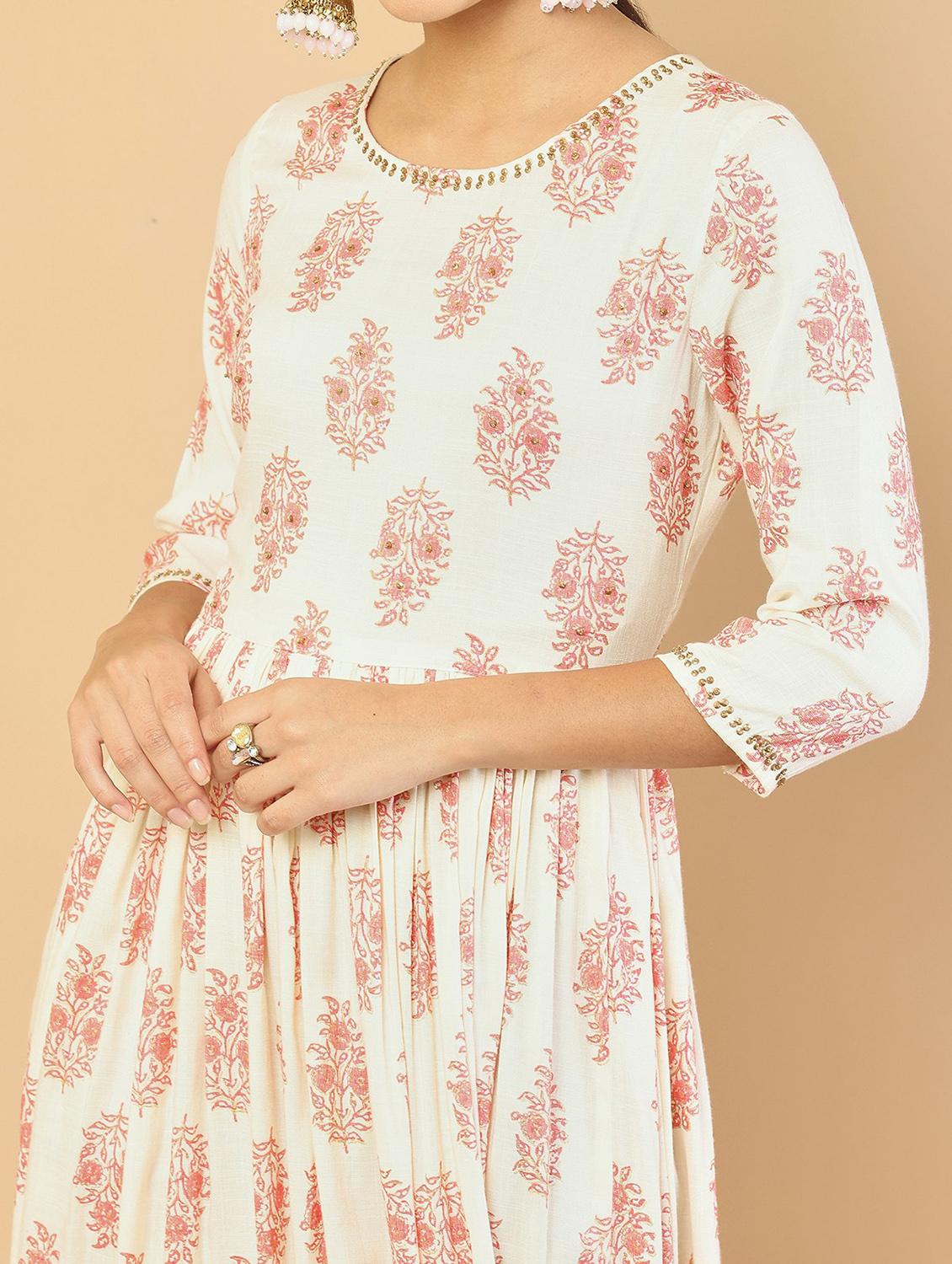 orange block print a-line kurta - 18932277 - Standard Image - 3