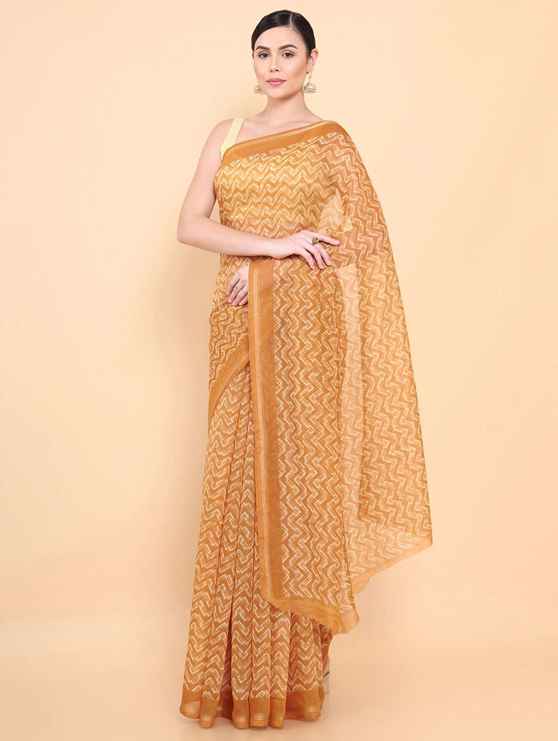 women's printed mustard colored saree