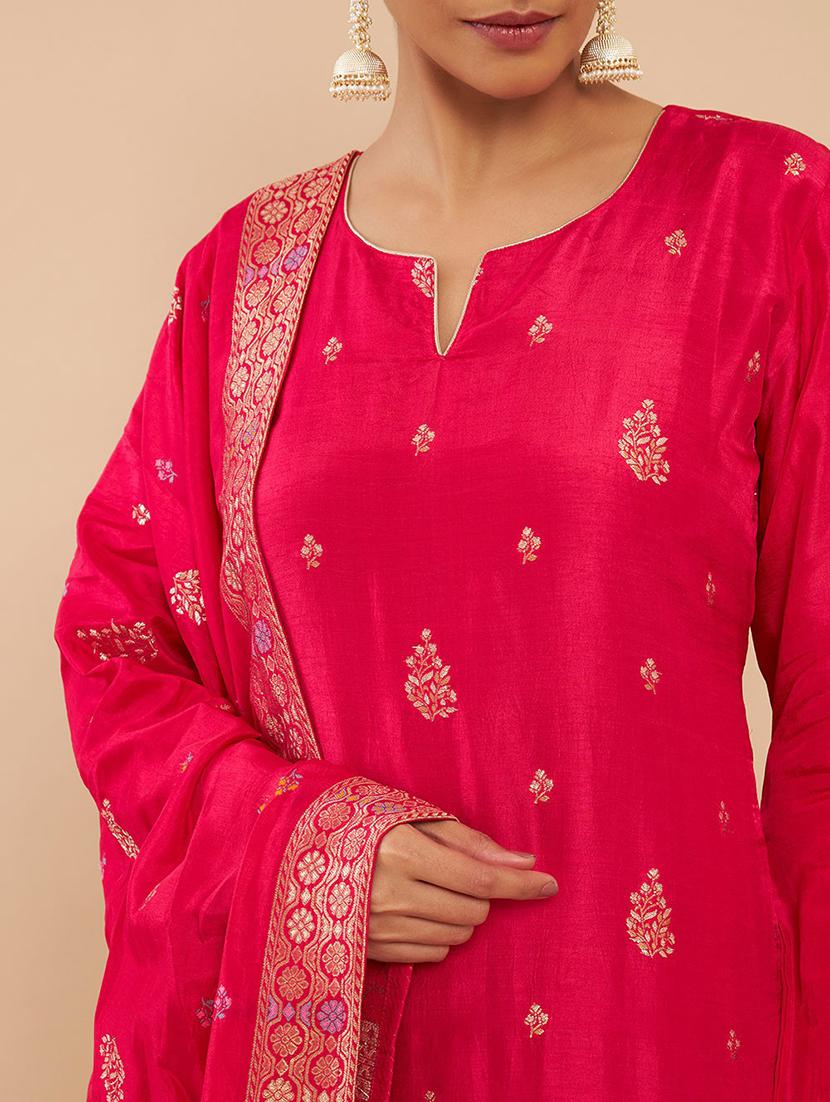 red coloured embroidered lehenga unstitched suit - 18935077 - Standard Image - 3