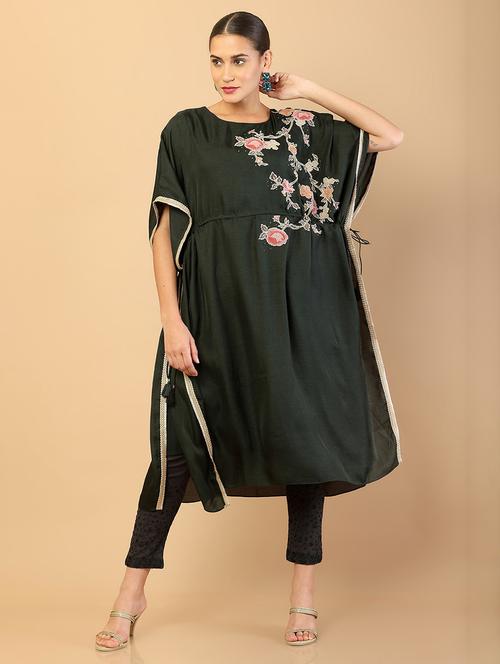 round neck black kaftan - 18935485 - Standard Image - 0
