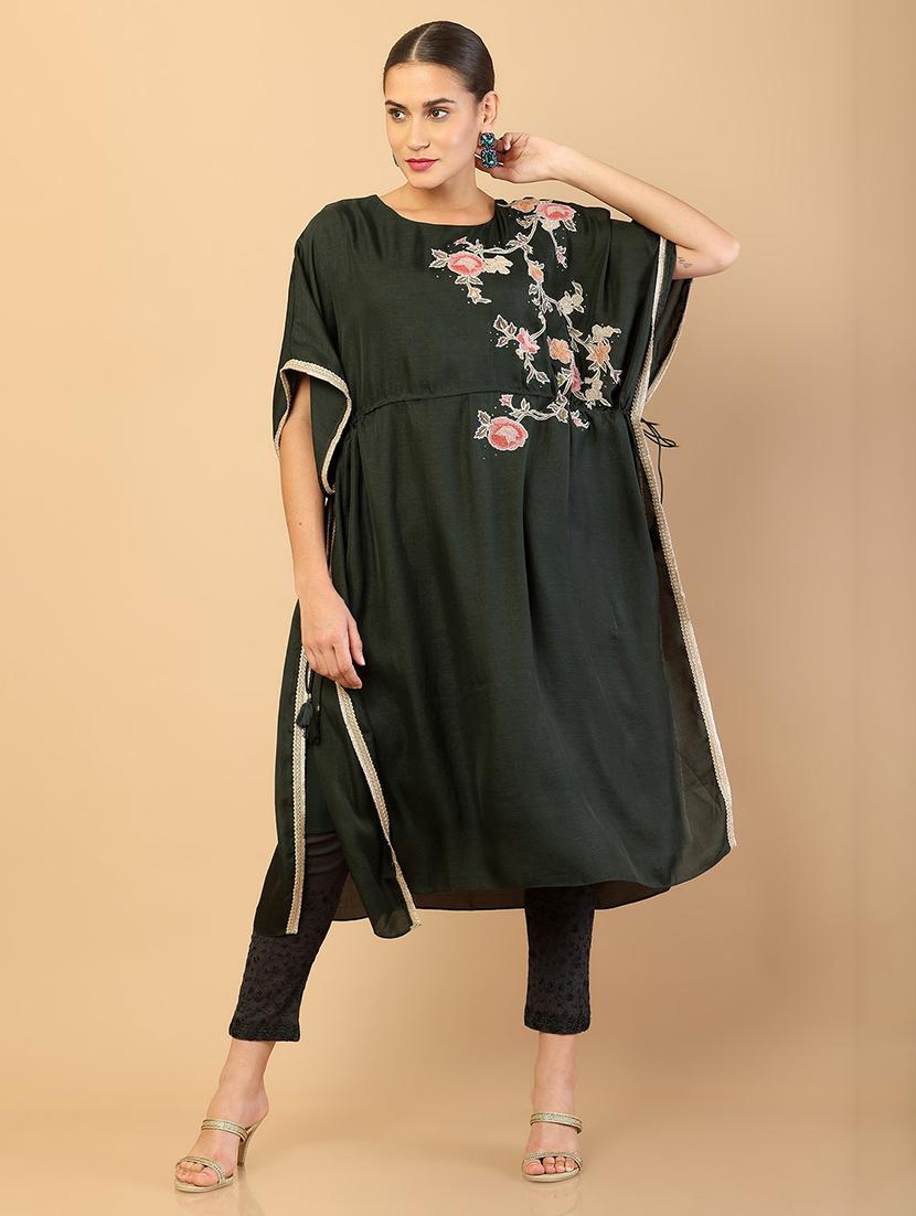 round neck black kaftan - 18935485 - Zoom Image - 0