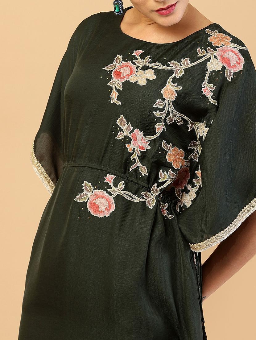round neck black kaftan - 18935485 - Standard Image - 3