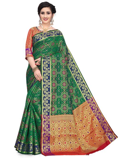 dark green synthetic banarasi saree with blouse - 18940224 -  Standard Image - 0