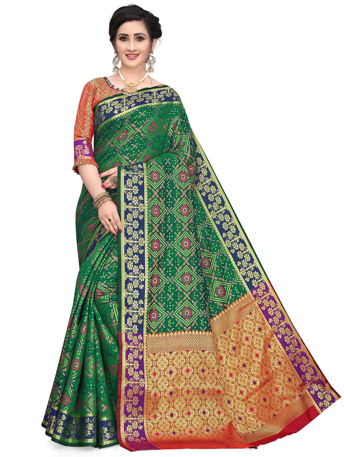 dark green synthetic banarasi saree with blouse - 18940224 -  Zoom Image - 0
