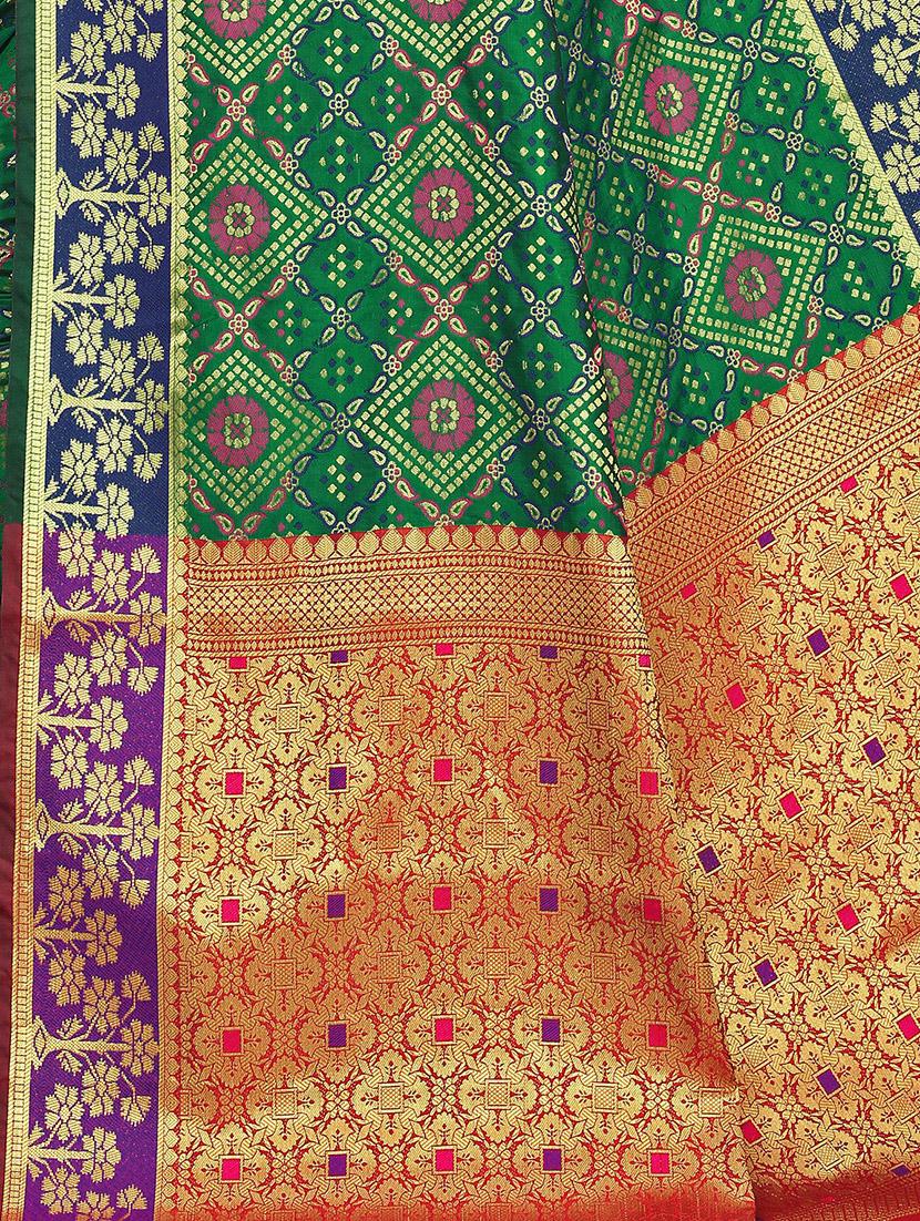 dark green synthetic banarasi saree with blouse - 18940224 - Standard Image - 3