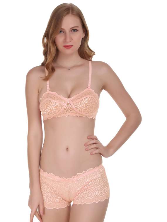 orange lace bras and panty set