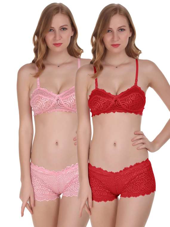 pack of 2- multi colored lycra bras and panty set - 18941314 -  Zoom Image - 0