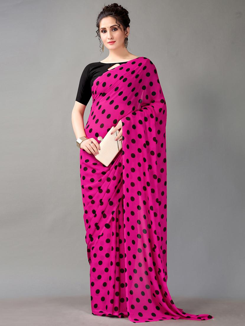 pink georgette printed saree with blouse - 18948417 - Zoom Image - 0