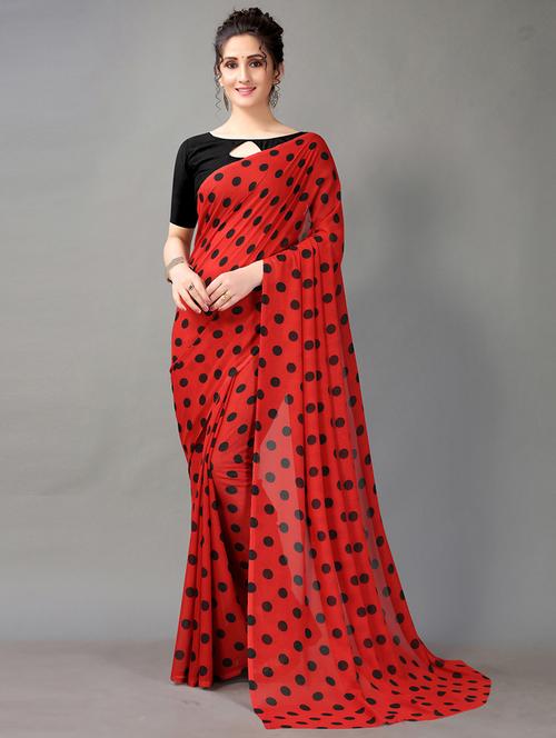 red georgette printed saree with blouse - 18948418 -  Standard Image - 0