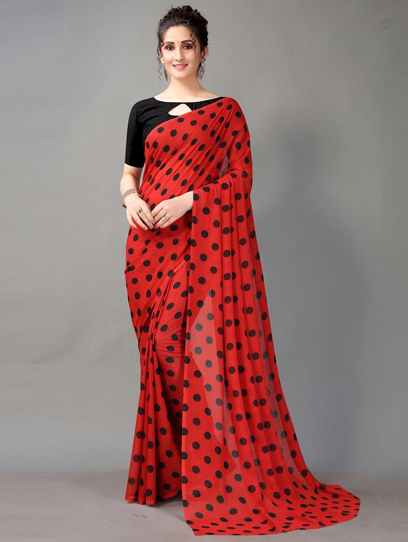 red georgette printed saree with blouse - 18948418 -  Zoom Image - 0