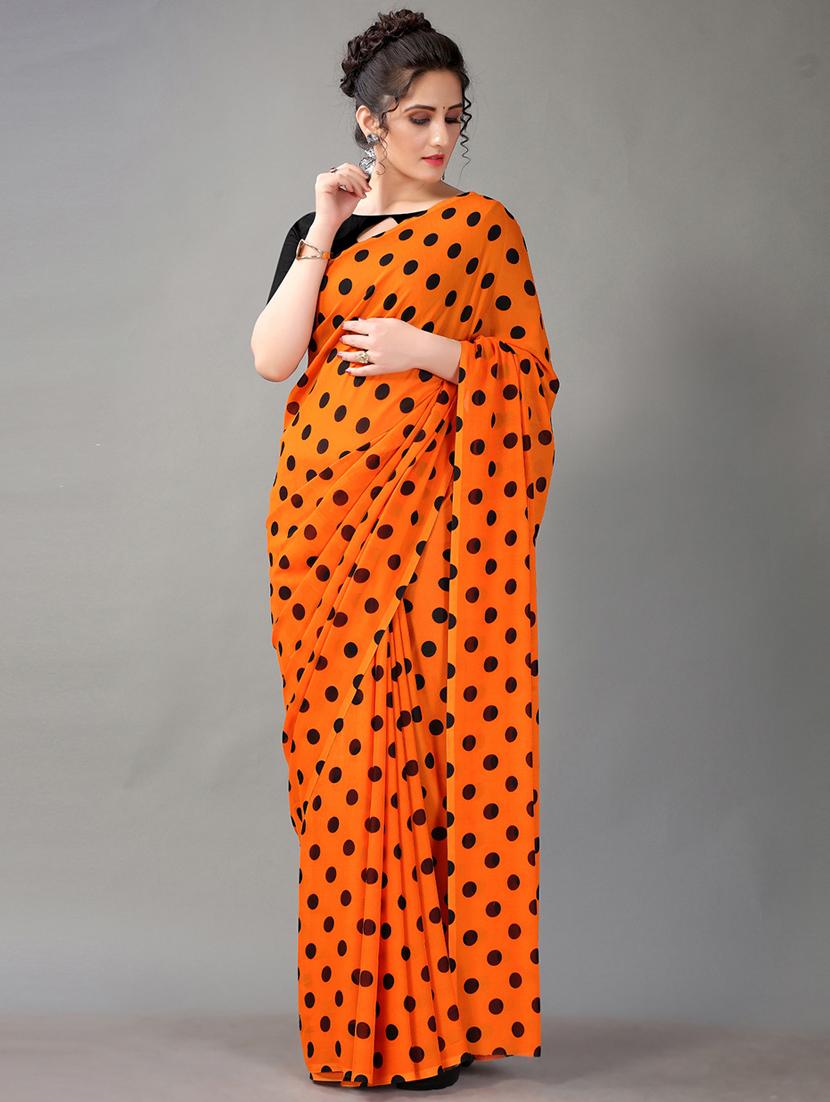 orange georgette printed saree with blouse - 18948424 - Zoom Image - 0