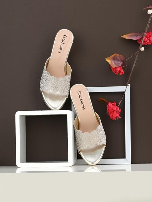 gold synthetic slip on sandals - 18949232 -  Standard Image - 0