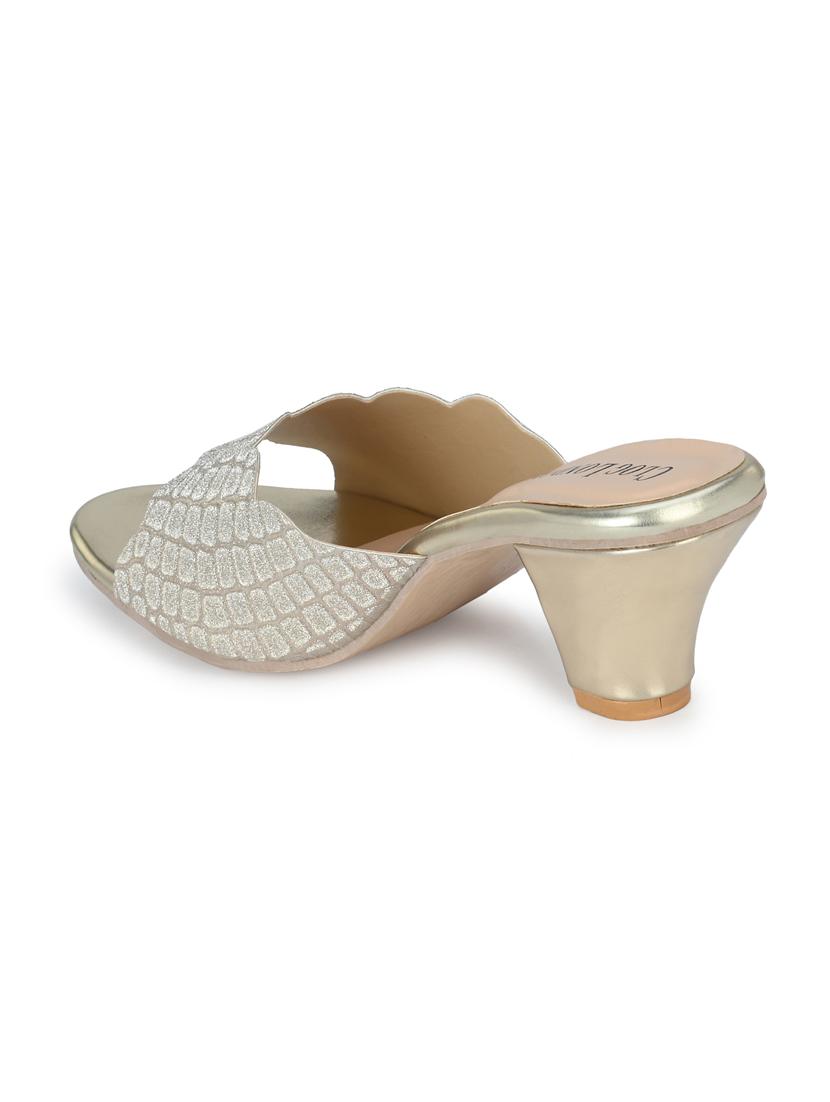gold synthetic slip on sandals - 18949232 - Standard Image - 3