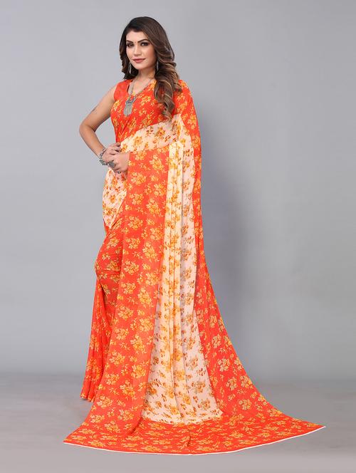 cream georgette printed saree with blouse - 18949308 -  Standard Image - 0