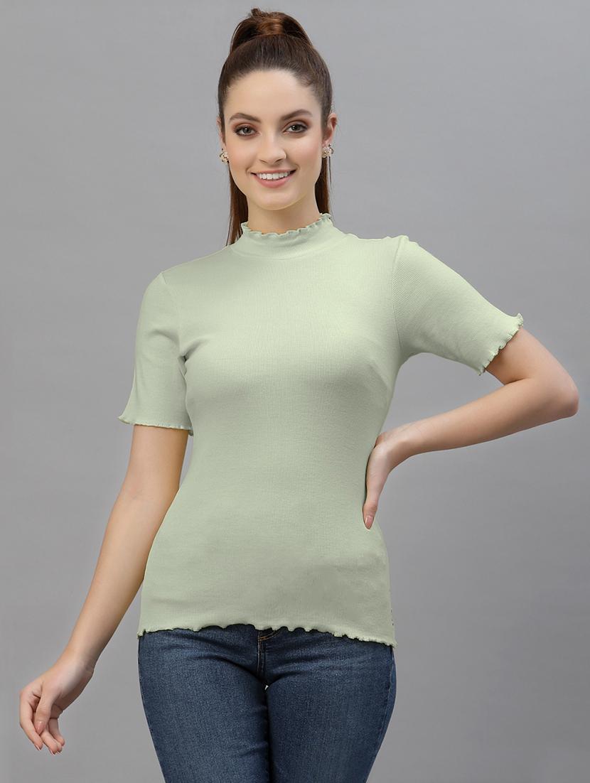 green coloured turtle neck regular top - 18949424 - Zoom Image - 0