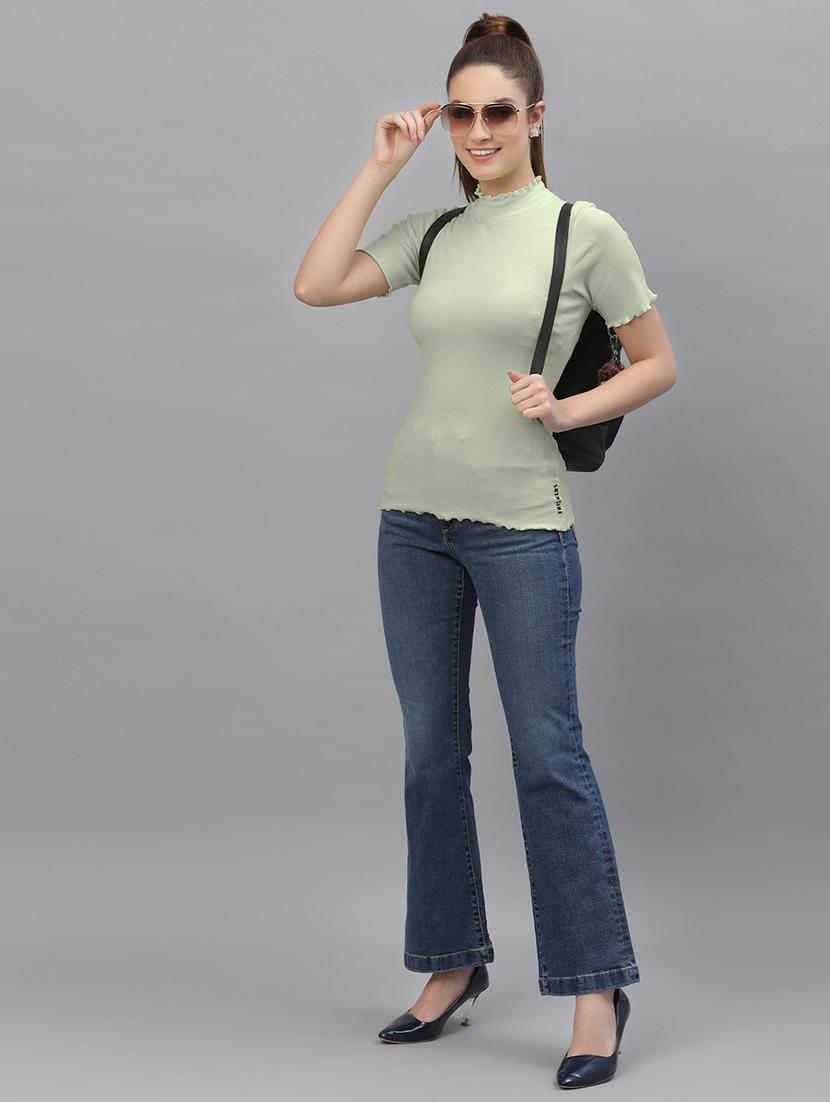 green coloured turtle neck regular top - 18949424 - Standard Image - 3