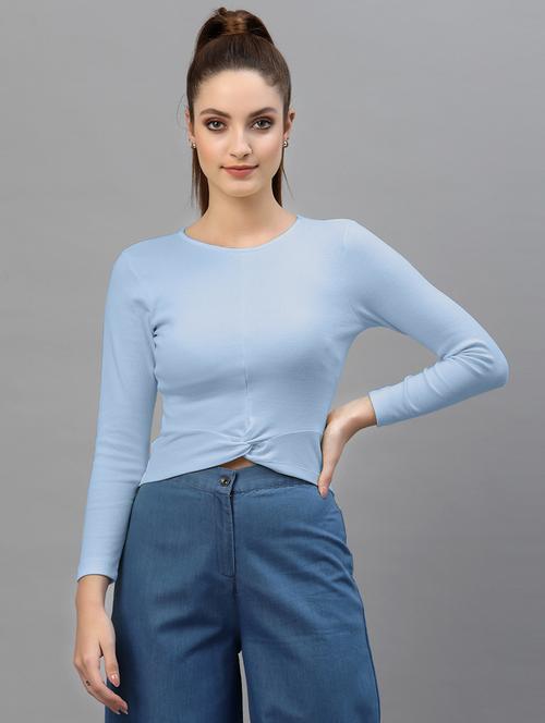 women's crop round neck top - 18949519 - Standard Image - 0