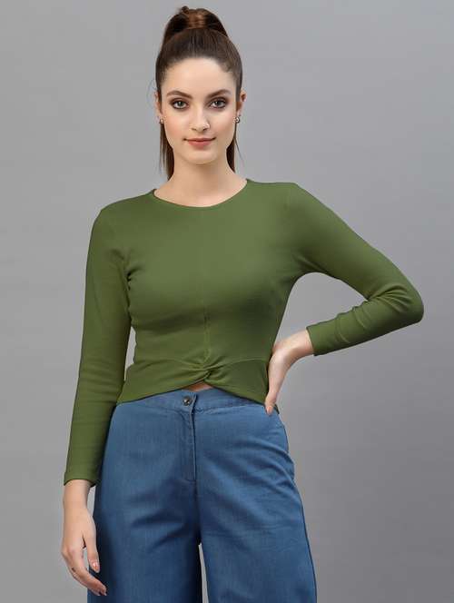 women's crop round neck top - 18949523 - Standard Image - 0