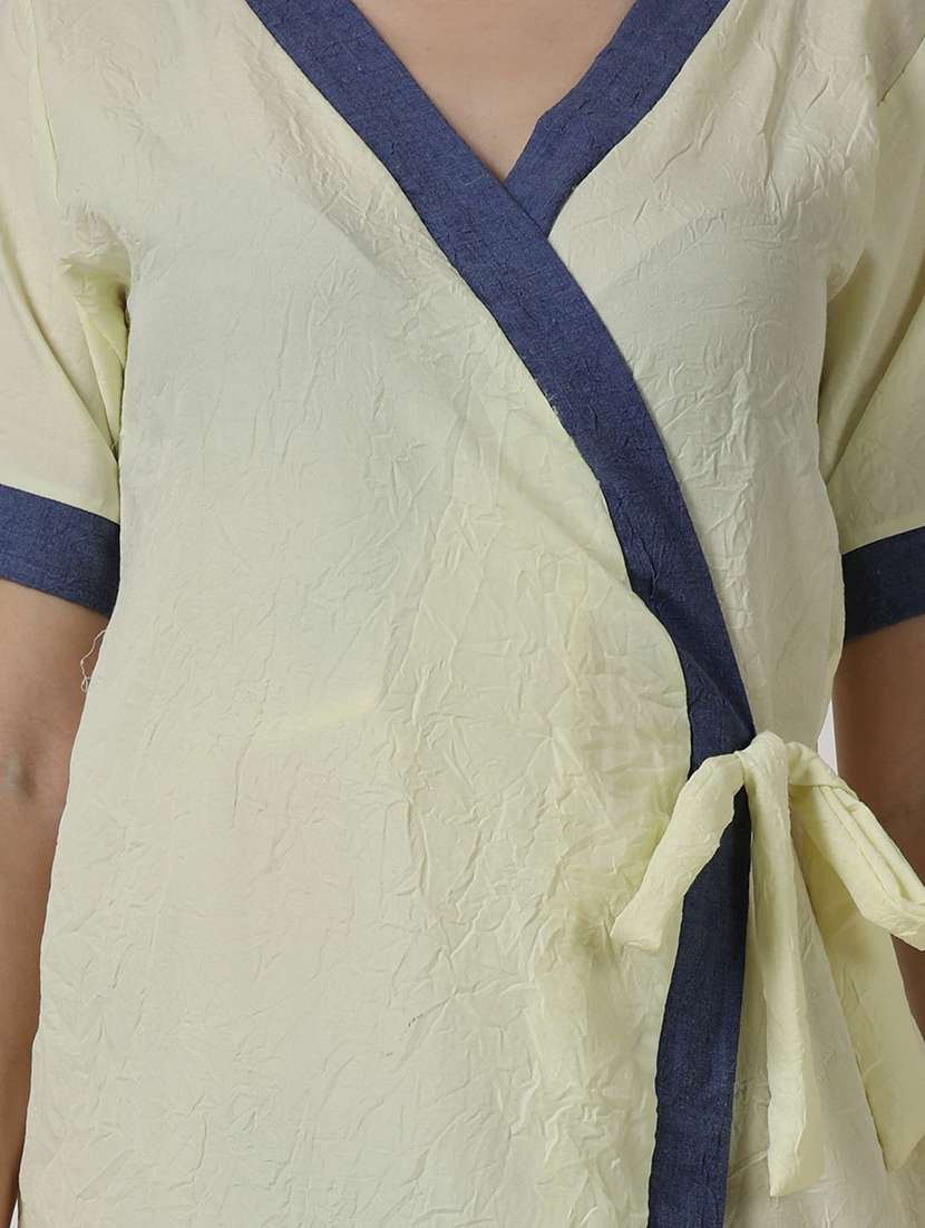 yellow solid v-neck wrap nighty - 18950797 -  Standard Image - 3