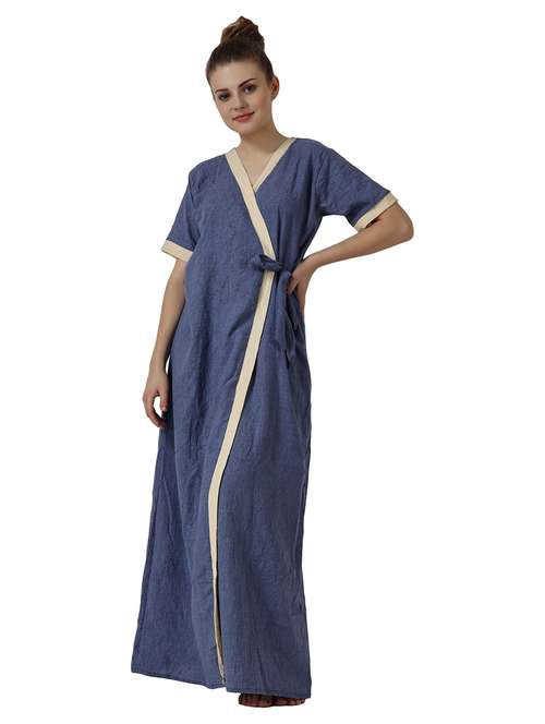 blue solid v-neck wrap nighty - 18950800 - Standard Image - 0