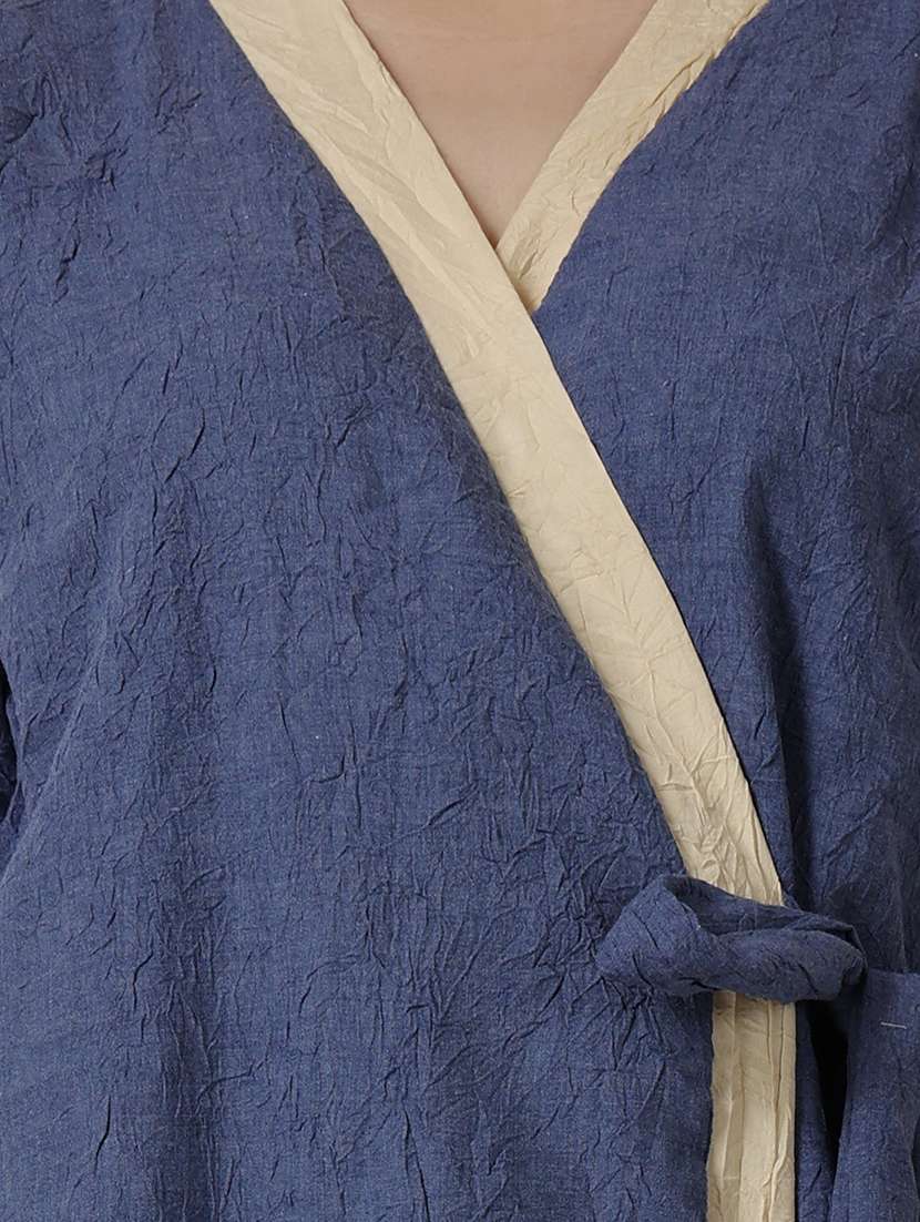 blue solid v-neck wrap nighty - 18950800 - Standard Image - 3
