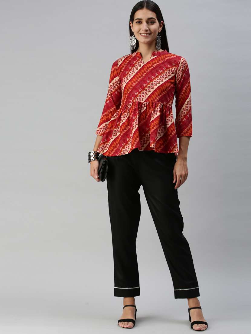 red cotton blend a line top - 18950981 - Standard Image - 3