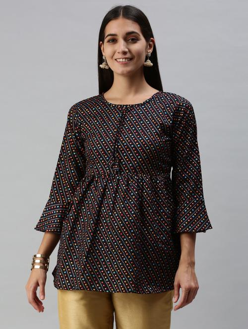 blue cotton blend a line top - 18950984 - Standard Image - 0