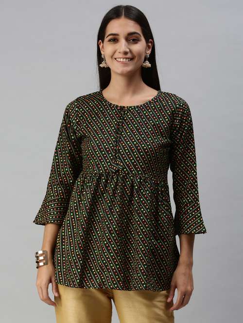 green cotton blend a line top - 18950985 -  Standard Image - 0