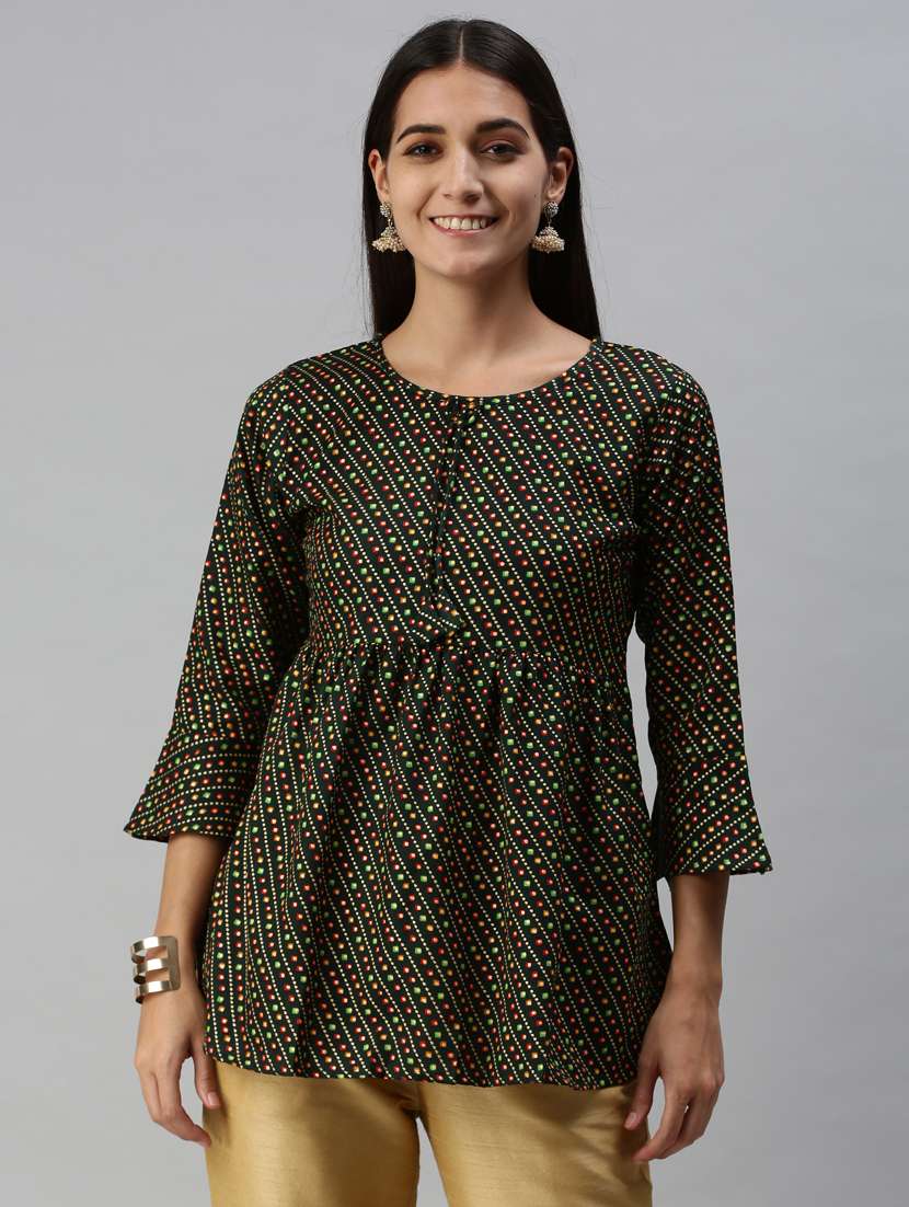 green cotton blend a line top - 18950985 -  Zoom Image - 0