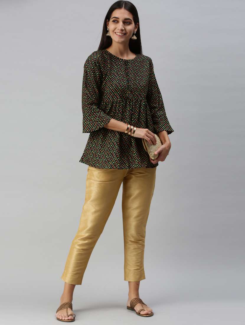 green cotton blend a line top - 18950985 - Standard Image - 3