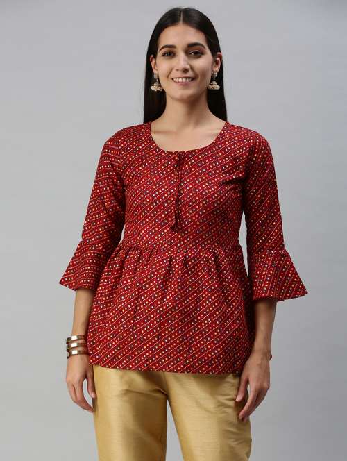 red cotton blend a line top - 18950987 -  Standard Image - 0