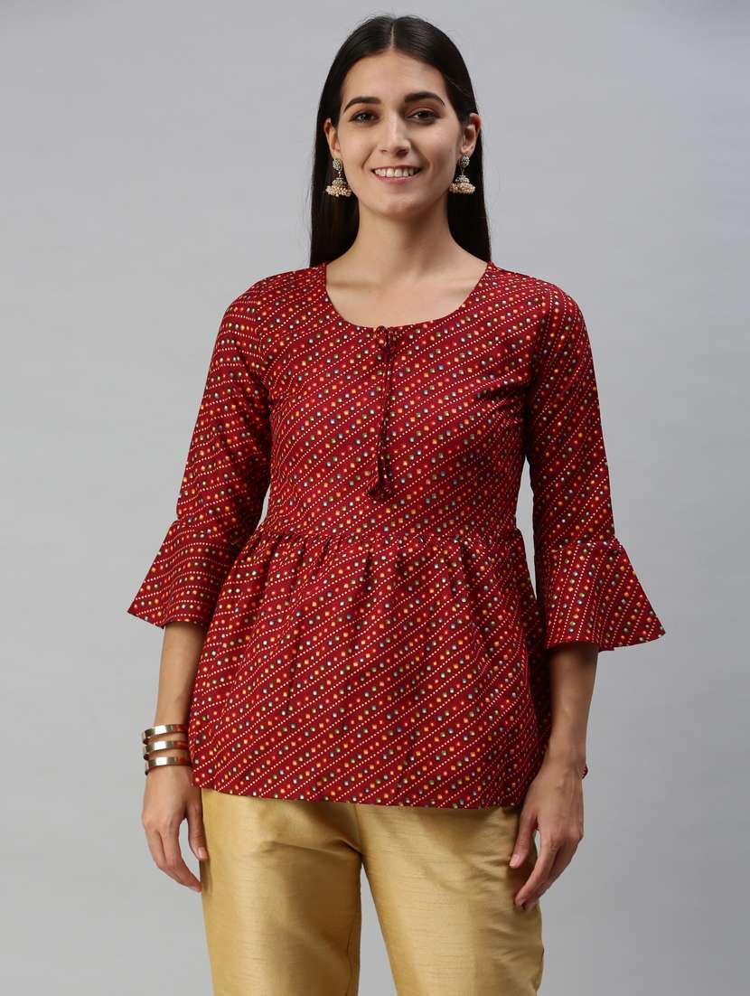 red cotton blend a line top - 18950987 -  Zoom Image - 0