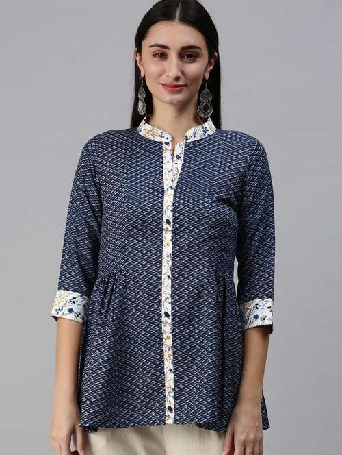 women's a line mandarin neck top - 18950989 - Standard Image - 0