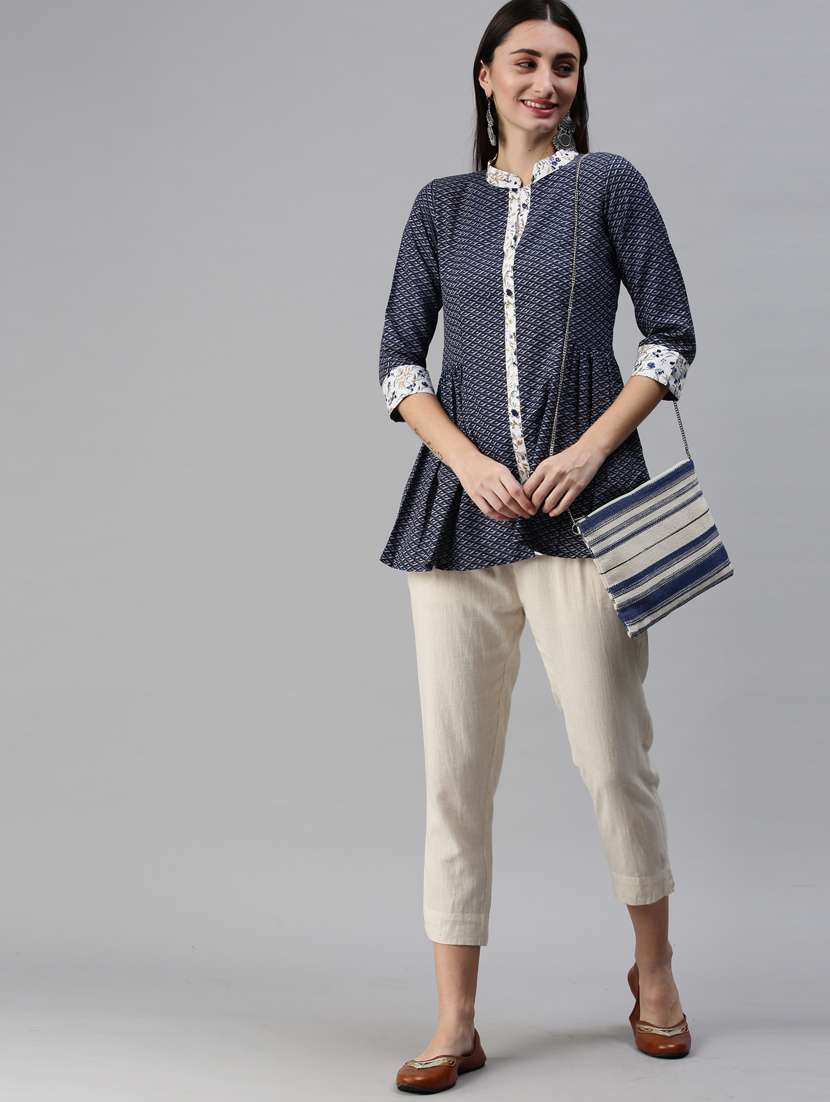 women's a line mandarin neck top - 18950989 - Standard Image - 3